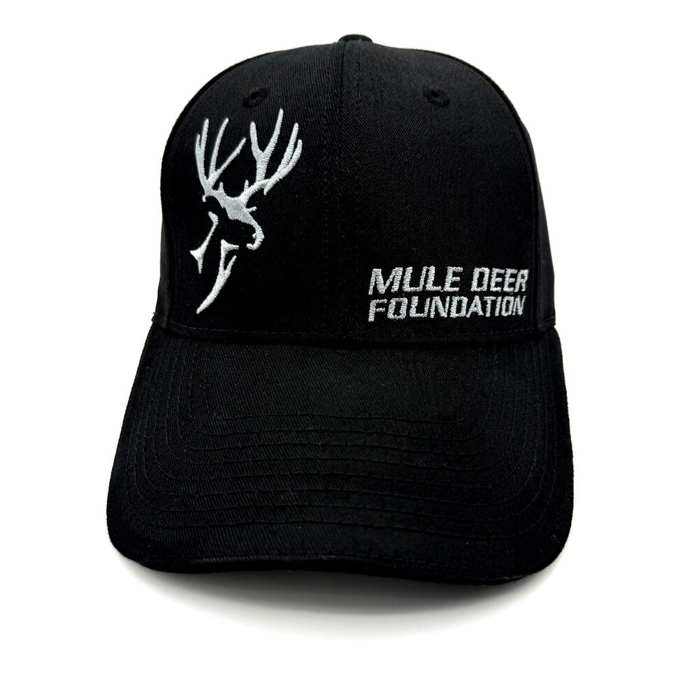 Mule Deer Foundation Black Cotton Strapback Hat – Embroidered Antler Logo